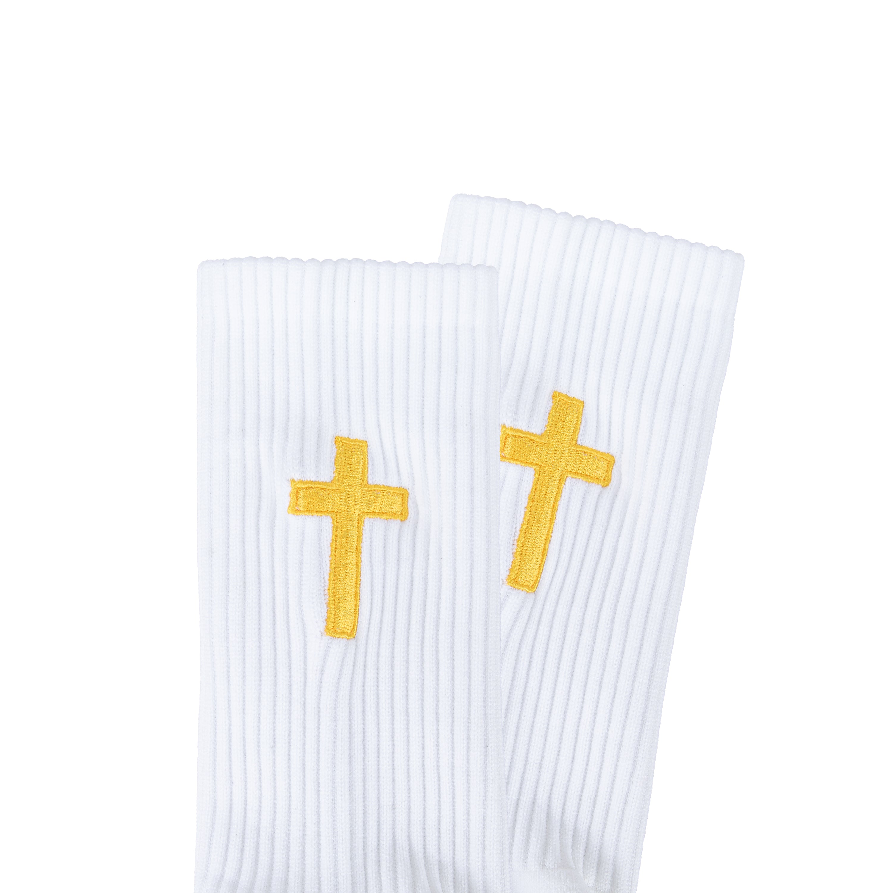 White Cross Grip Socks (Gold Cross)