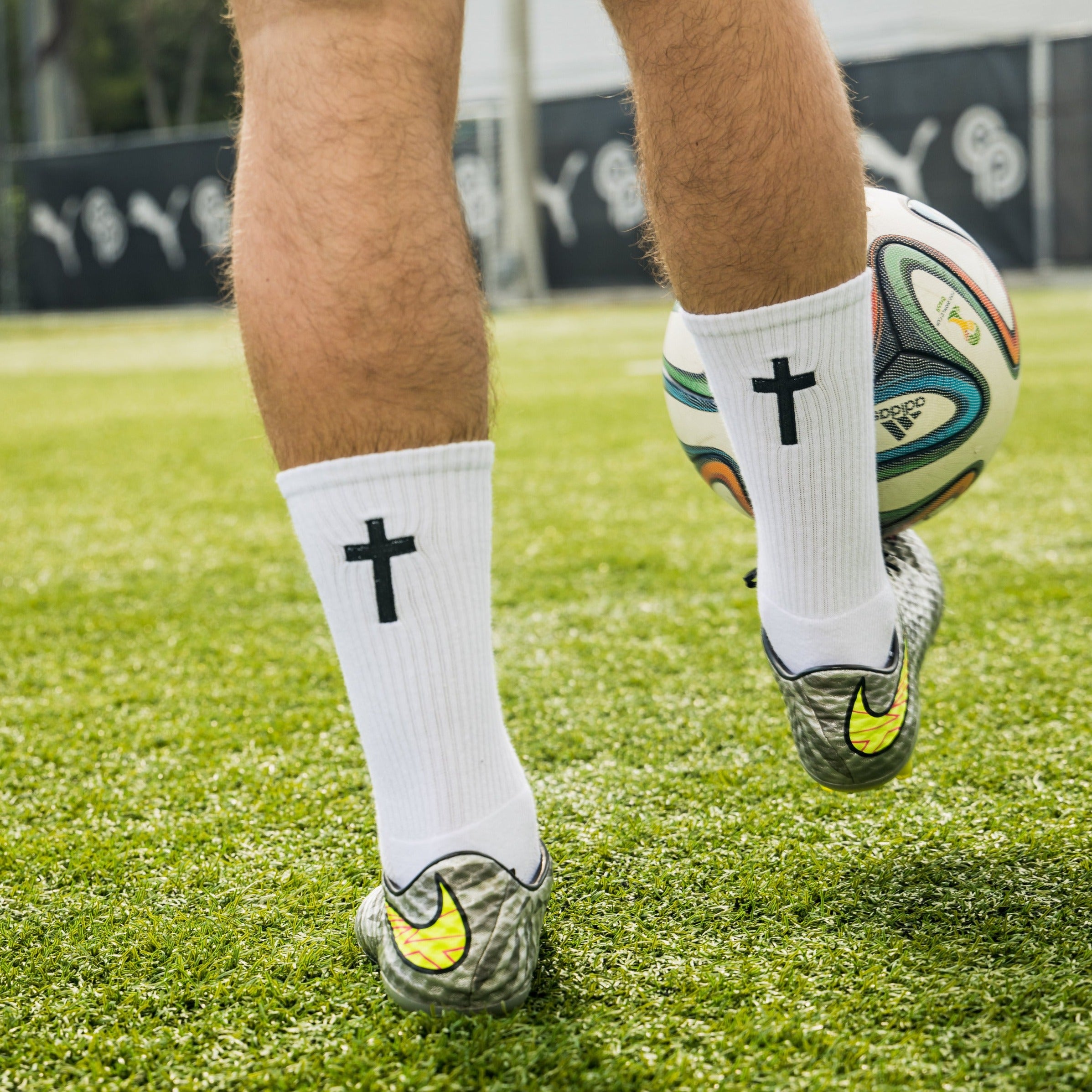 White Cross Grip Socks (Black Cross)